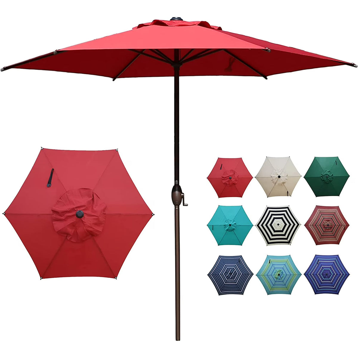 Red 7.5ft Outdoor Market Patio Umbrella with Push Button Tilt and Crank B5734