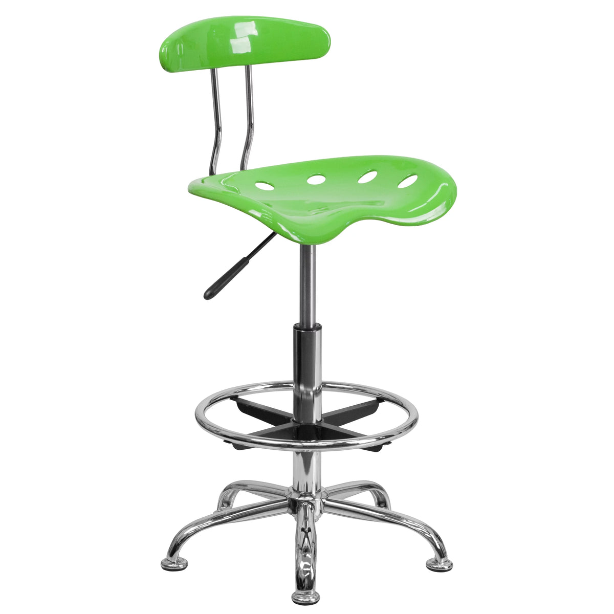 Apple Green and Chrome Drafting Stool with Tractor Seat Y622
