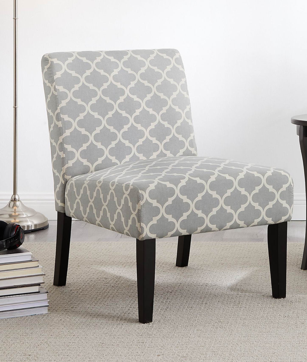 3pc Gray Fabric Upholstered Side Table and 2 Chairs E372