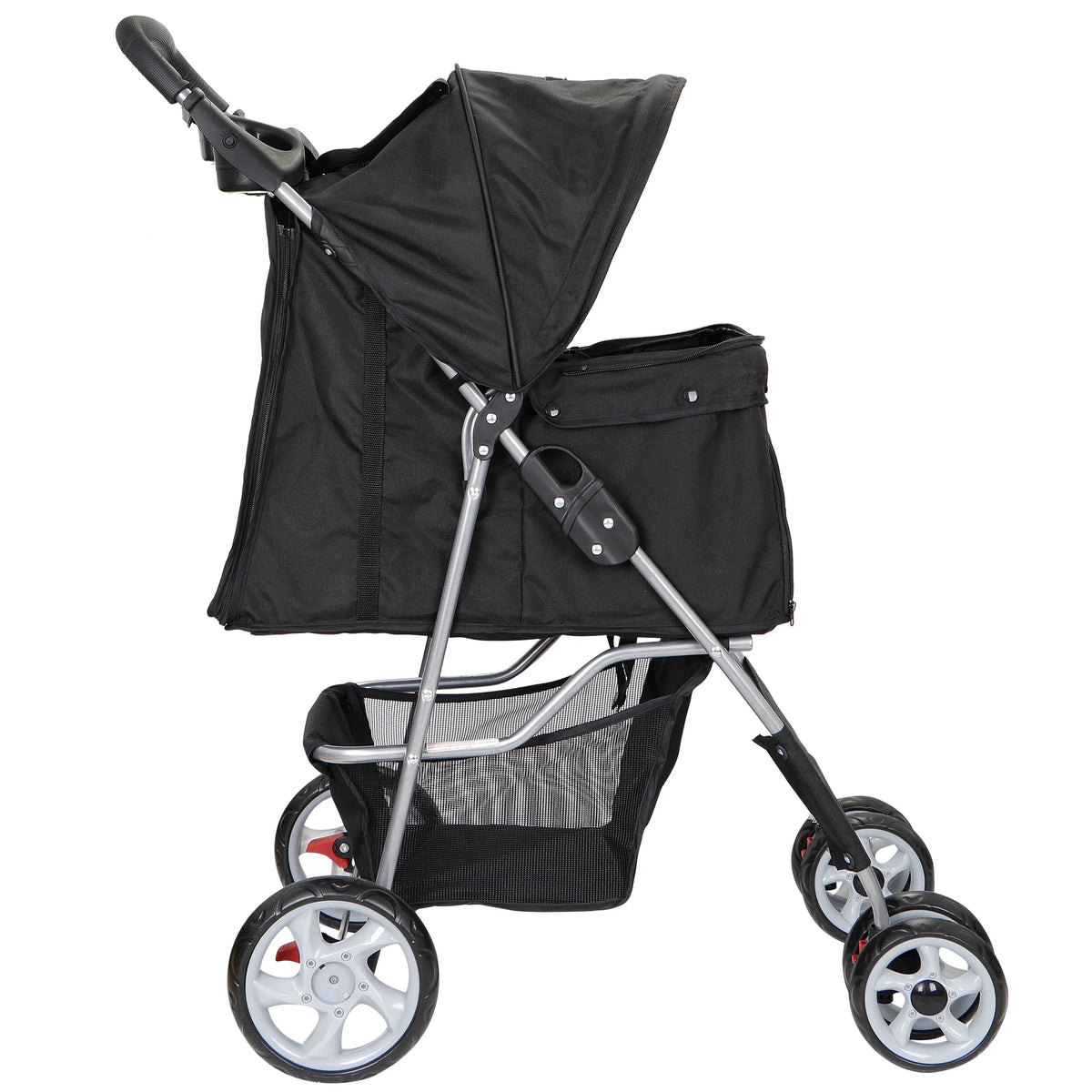 4 Wheel Foldable Pet Stroller with Storage Basket & Cup Holder G822425