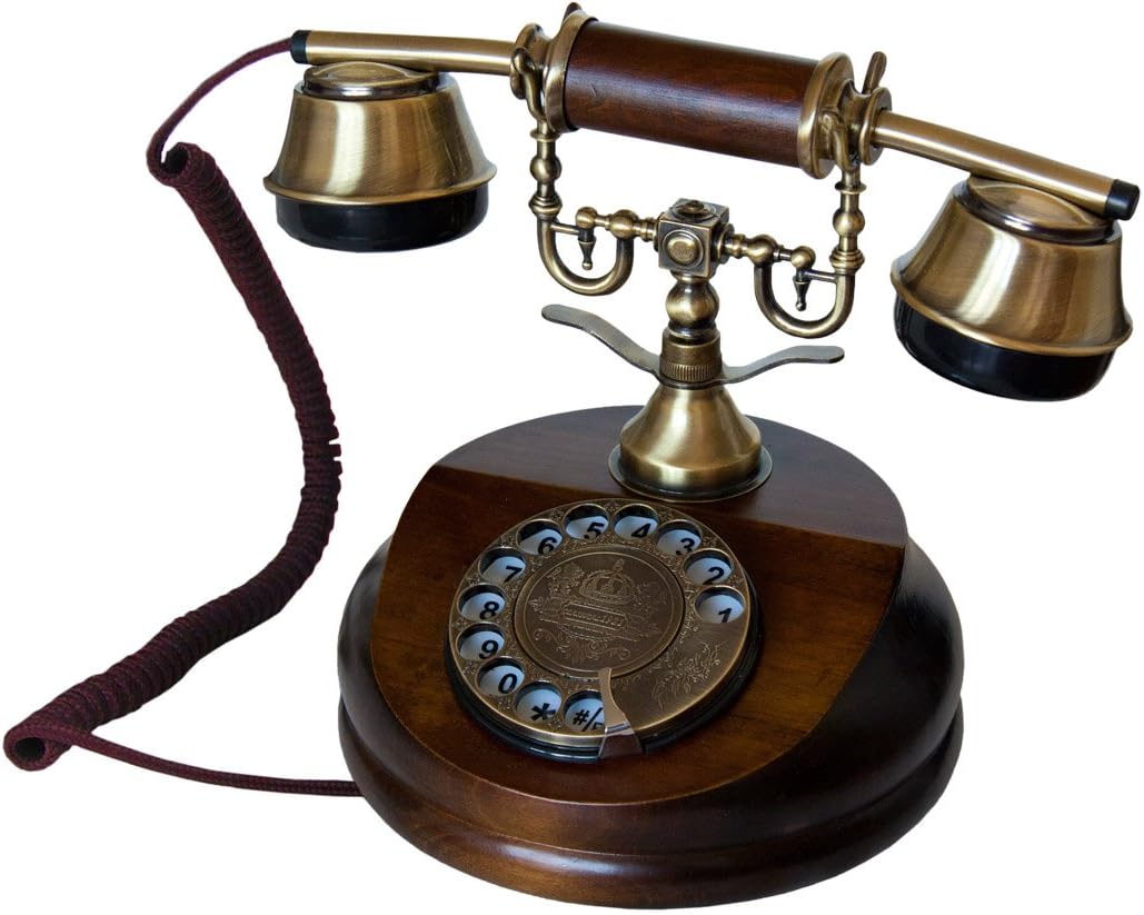 Wood and Metal Retro Telephone with Rotary Dial Pack of 2 X380