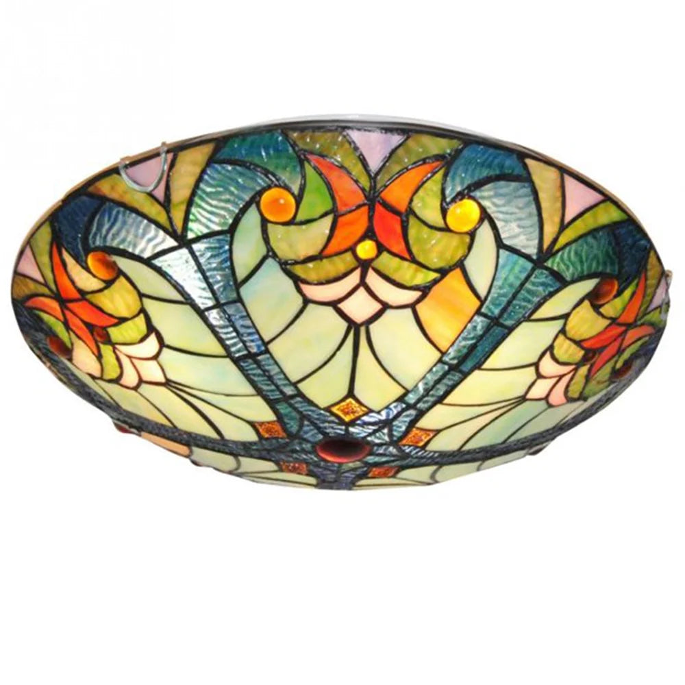 Flush Mount Ceiling Light LED Ceiling Lamp with Tiffany Glass Shade, 3 Light Pendant Light 16" V9134