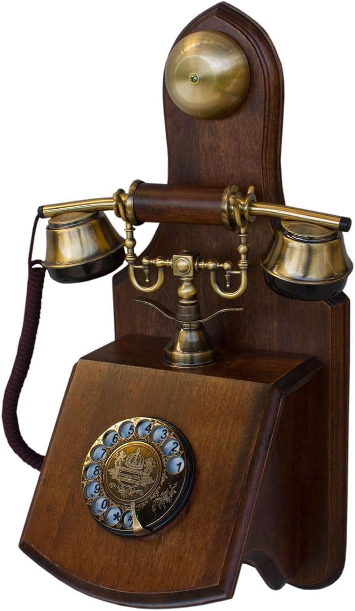 Wood and Metal Retro Telephone with Rotary Dial Pack of 2 X380
