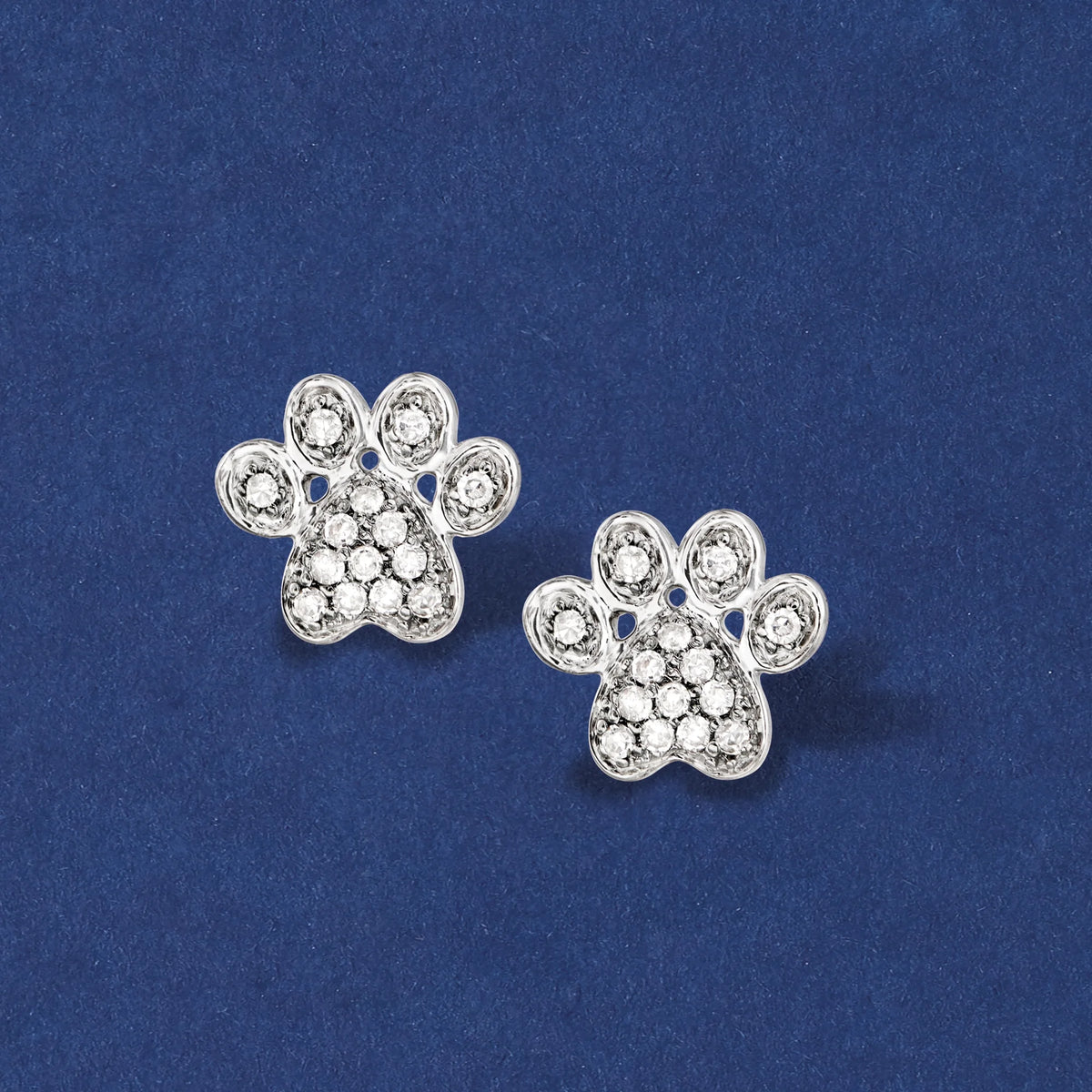 Diamond-Accented Paw Print Earrings in Sterling Silver N37351