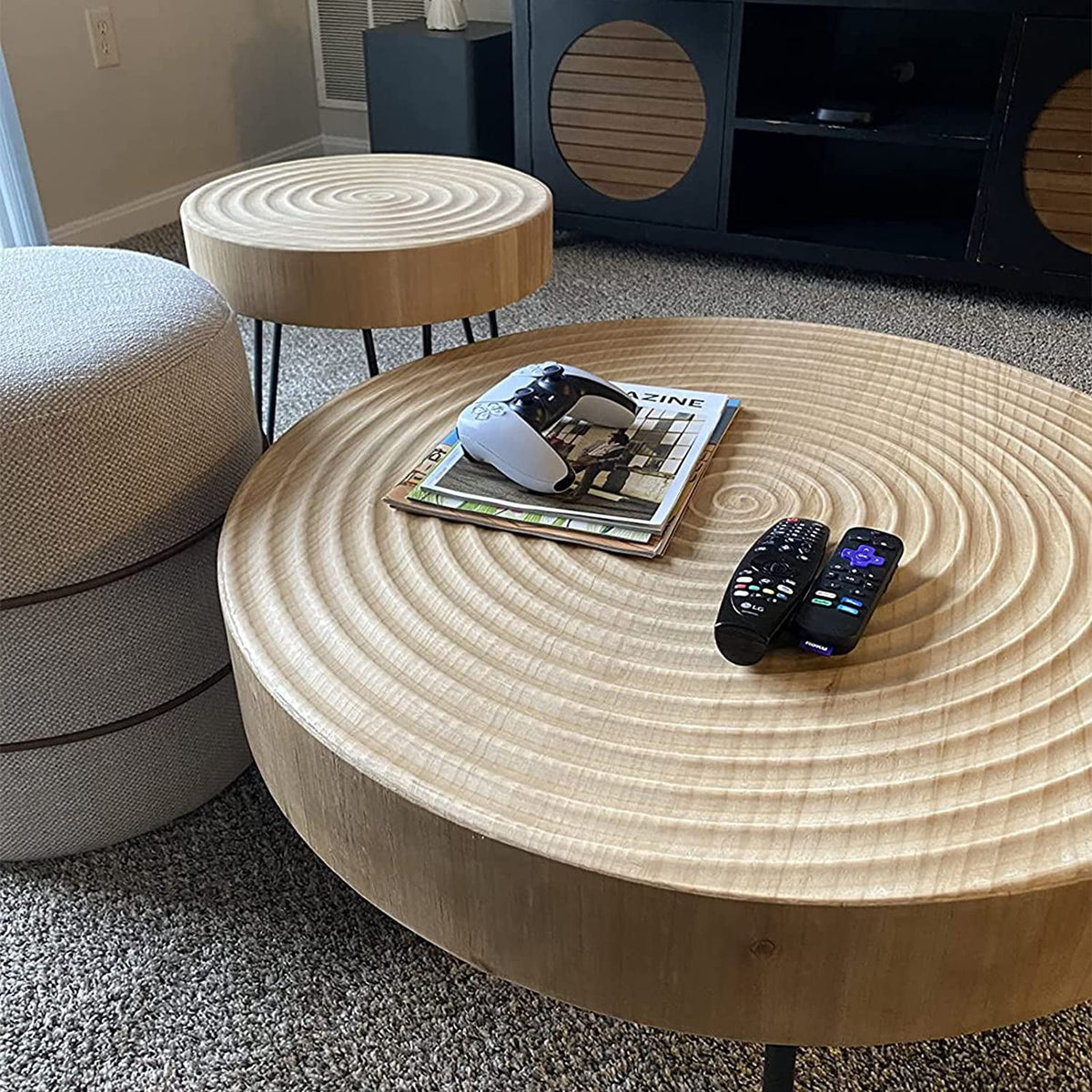 Round Wooden Coffee Table Set J196173