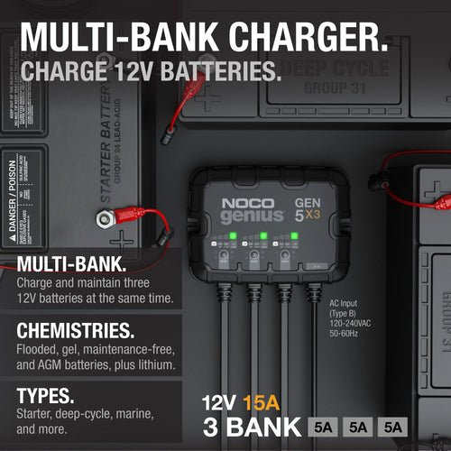 3-Bank 15A 12V Onboard Battery Charger P3316