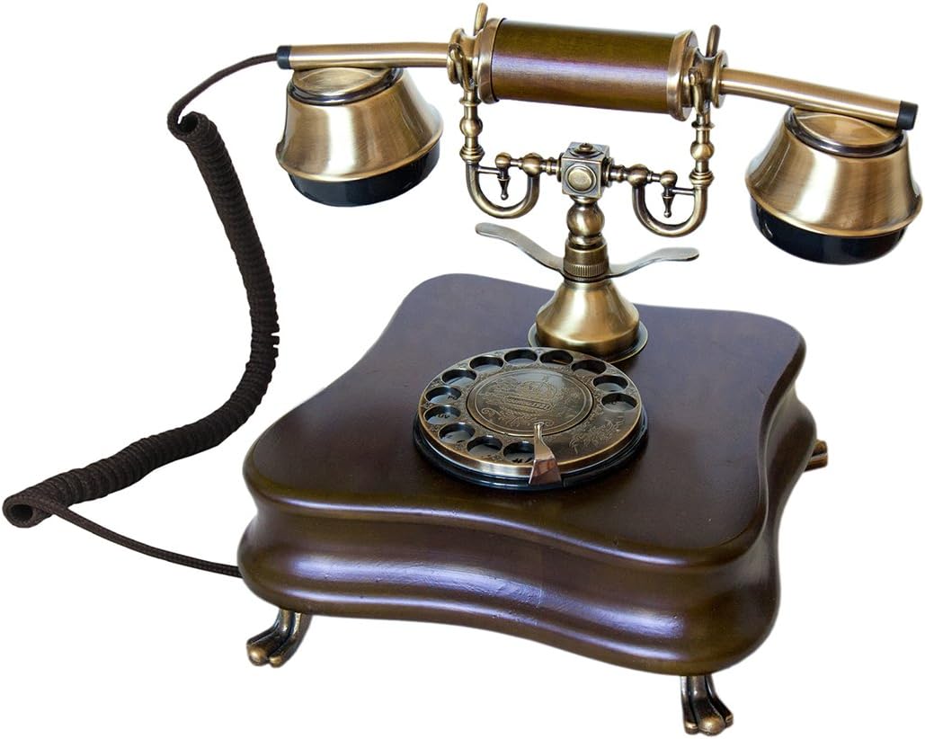 Wood and Metal Retro Telephone with Rotary Dial Pack of 2 X380