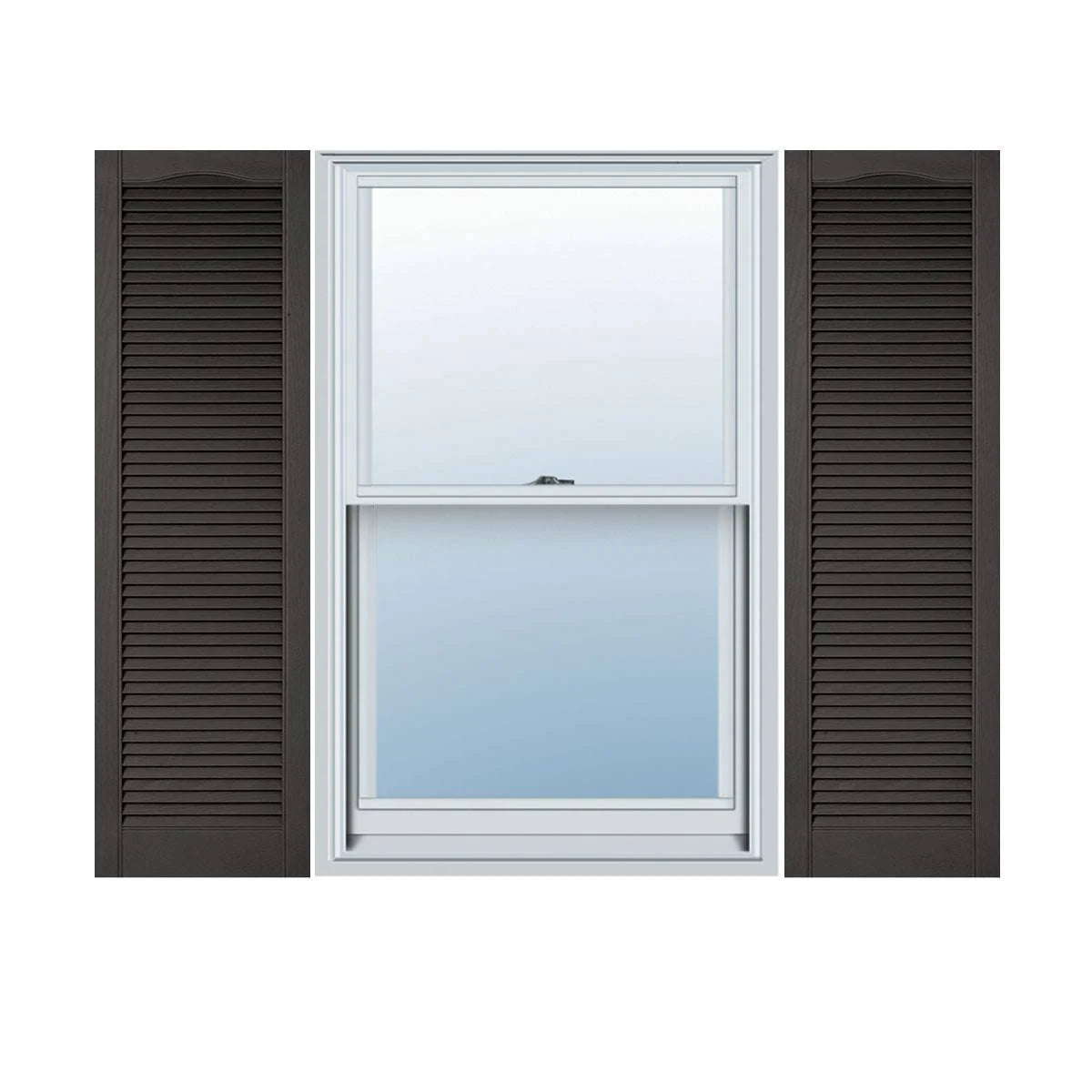 Custom Cathedral Top Louver Shutters, Musket Brown F763985