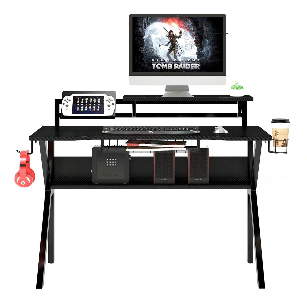 PVC Coated Ergonomic Metal Frame Gaming Desk with K Shape Legs, Black T608284