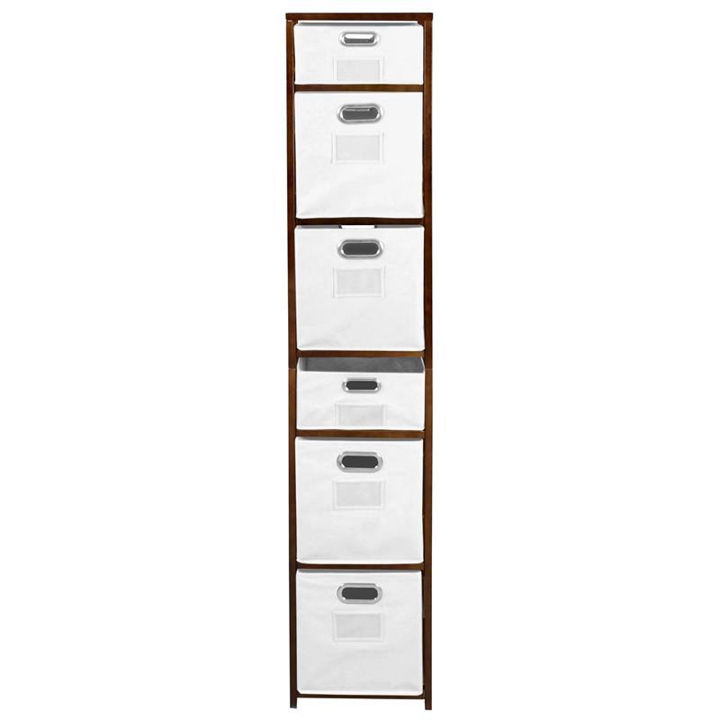 Mocha Walnut & White Square Folding Bookcase with Fabric Bins O341