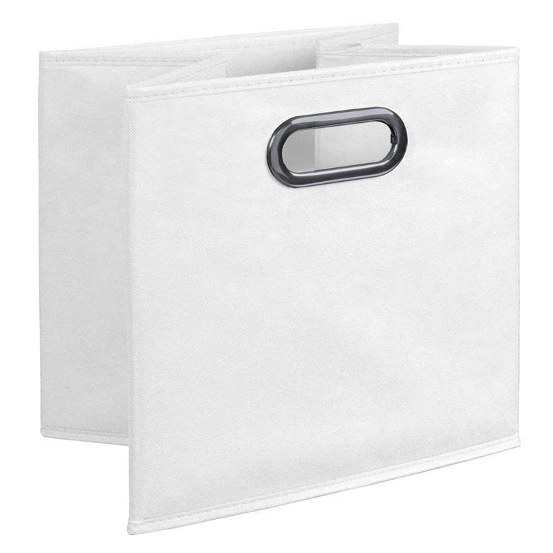 Mocha Walnut & White Square Folding Bookcase with Fabric Bins O341