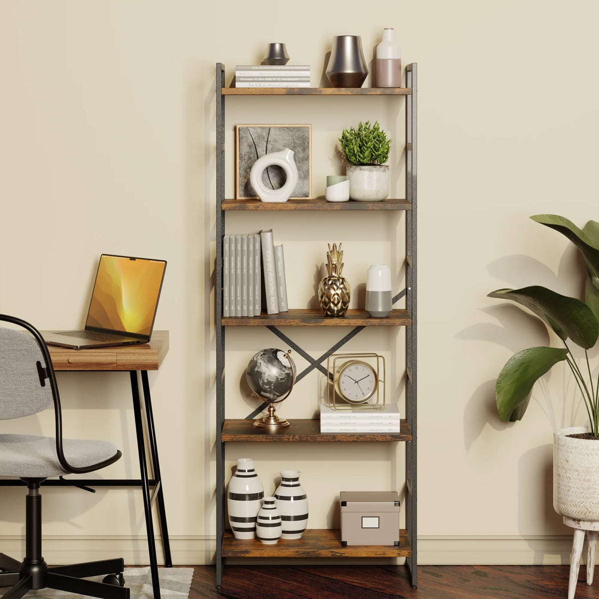 5 Tiers Tall Brown Bookshelf C54216