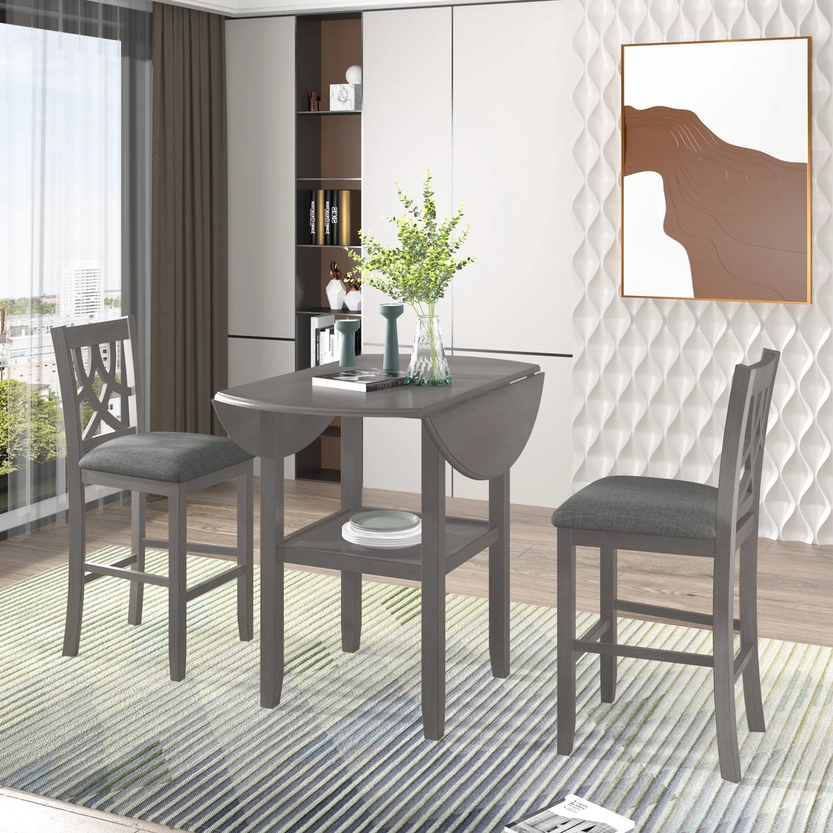 3-Piece Wooden Counter Height Dining Set with 2 Chairs P830