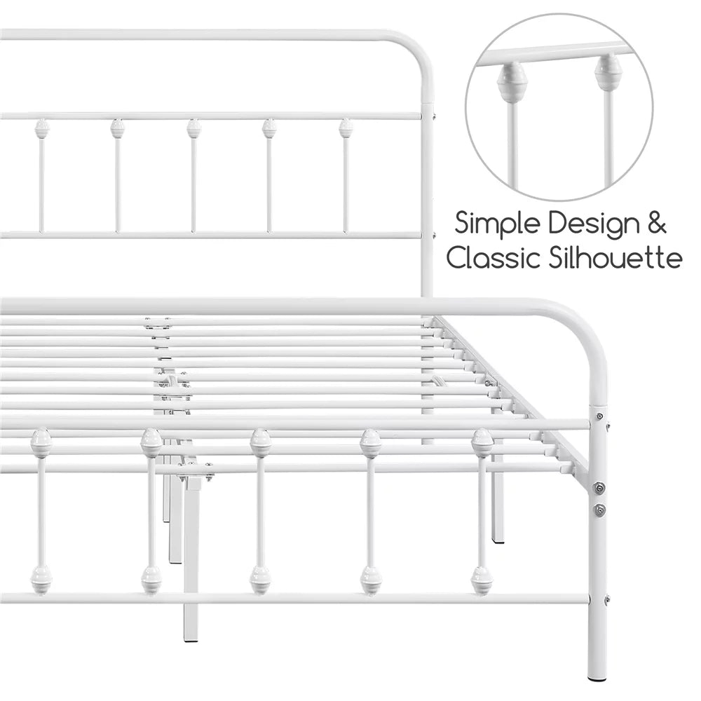 White California King Iron Platform Bed with Headboard and Footboard A367