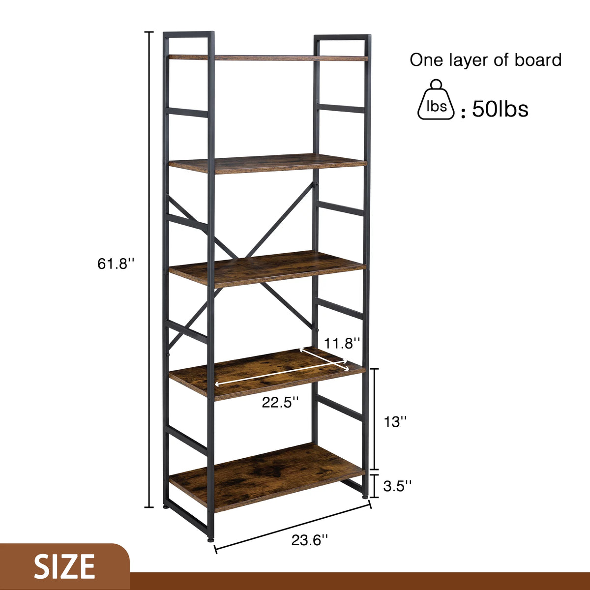 5 Tiers Tall Brown Bookshelf C54216