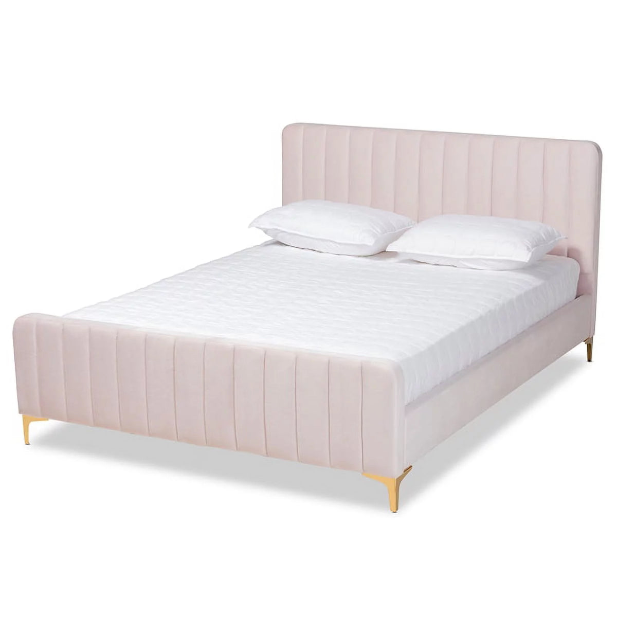 Pink Fabric Upholstered Gold Finished King Size Platform Bed J62011
