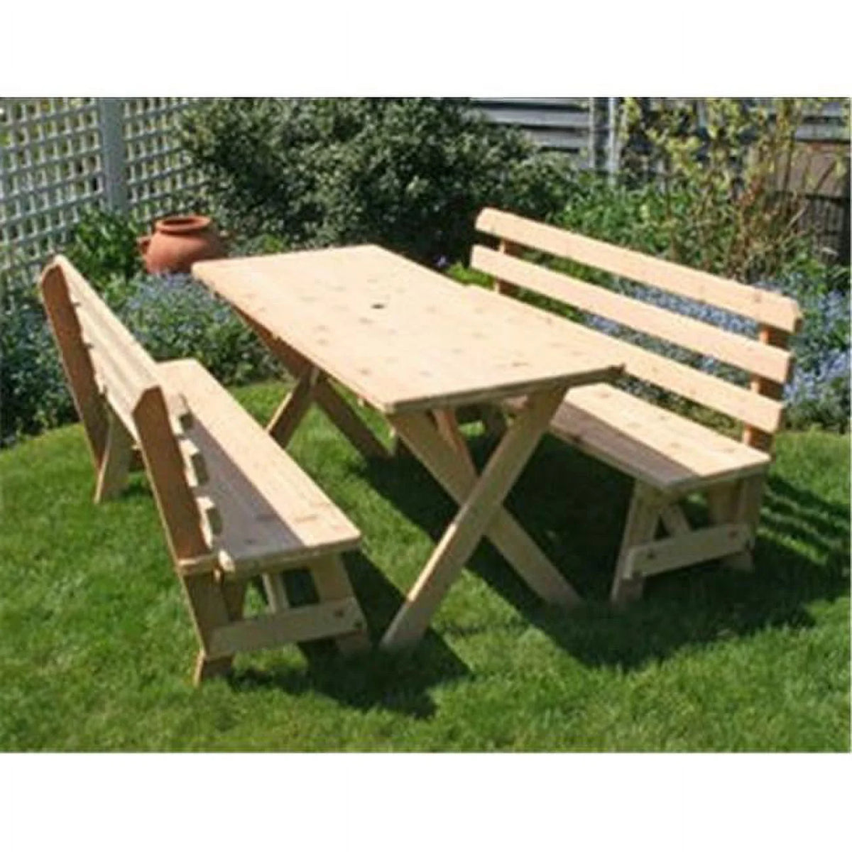 Cedar 6 ft. Cross Legged Picnic Table with 2 Backed Benches Z4167
