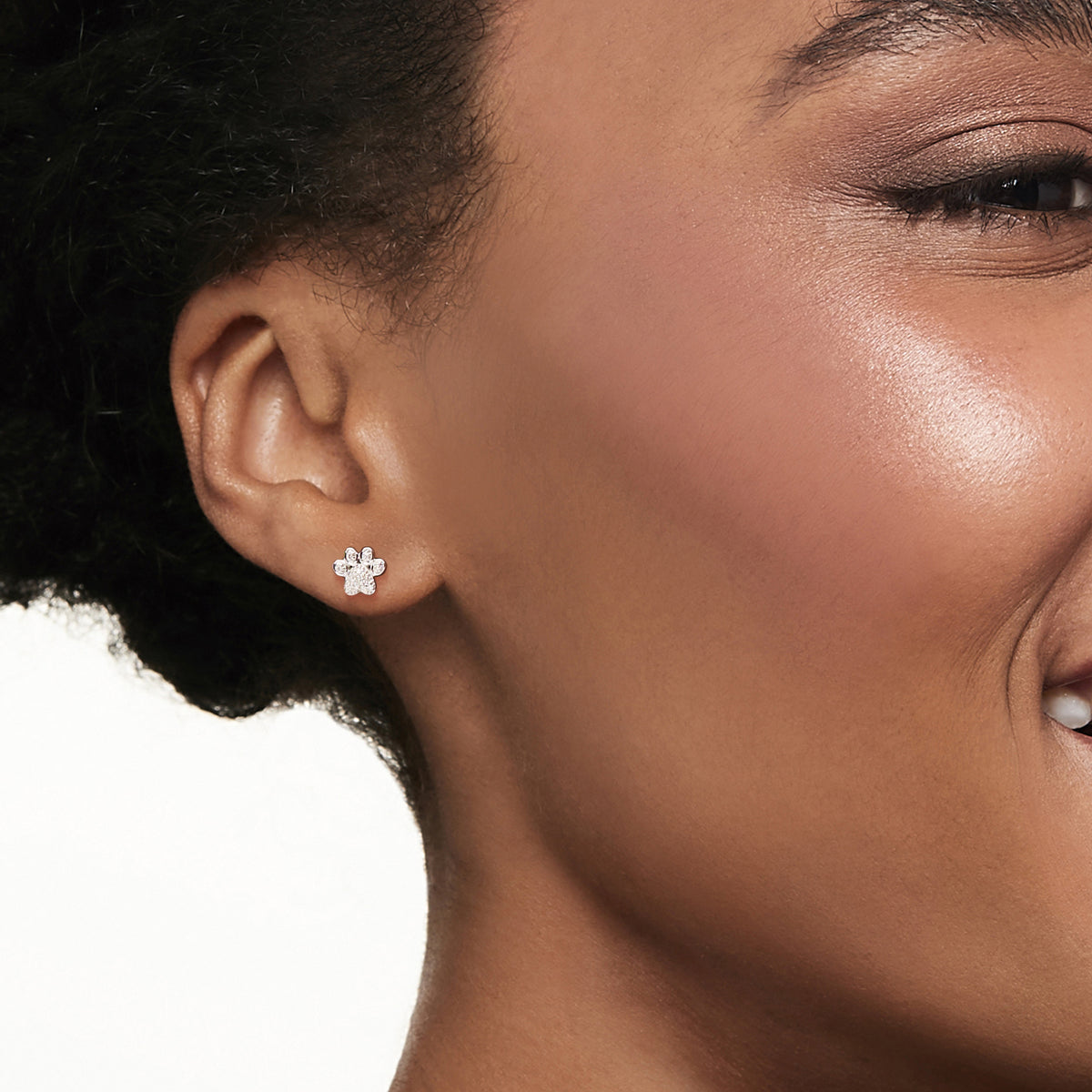 Diamond-Accented Paw Print Earrings in Sterling Silver N37351
