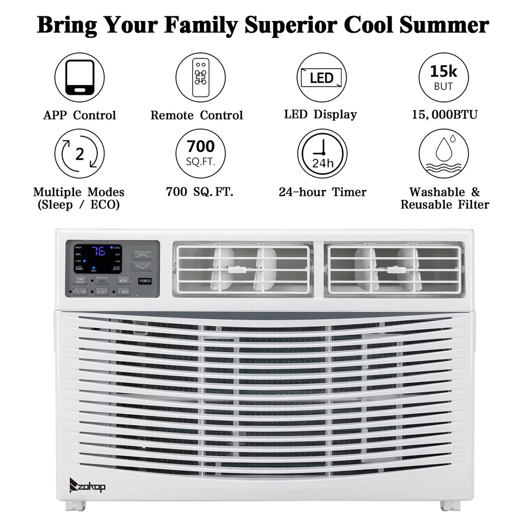 12000BTU 110V Window Air Conditioner with WIFI and Remote, White D28691