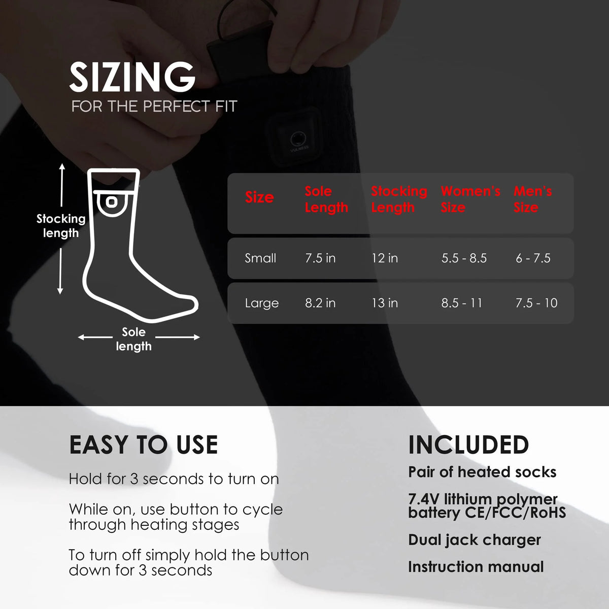 Black L Rechargeable Electric Heated Socks I96823
