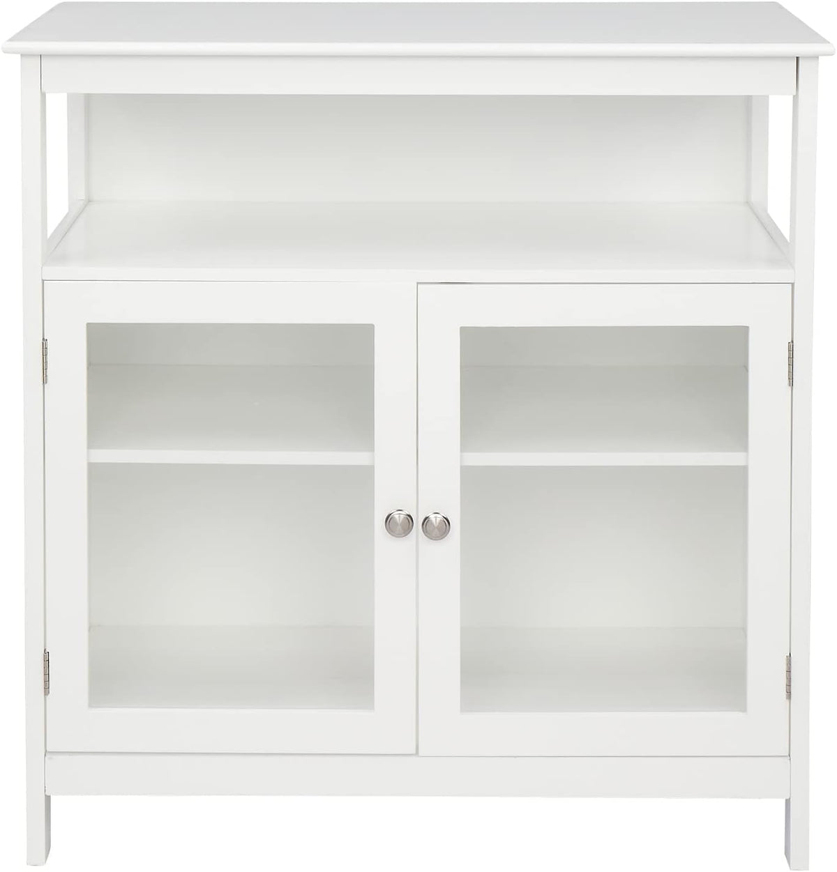 White Kitchen Storage Sideboard Cabinet with Open Shelf and 2 Glass Door Cabinet Q2427