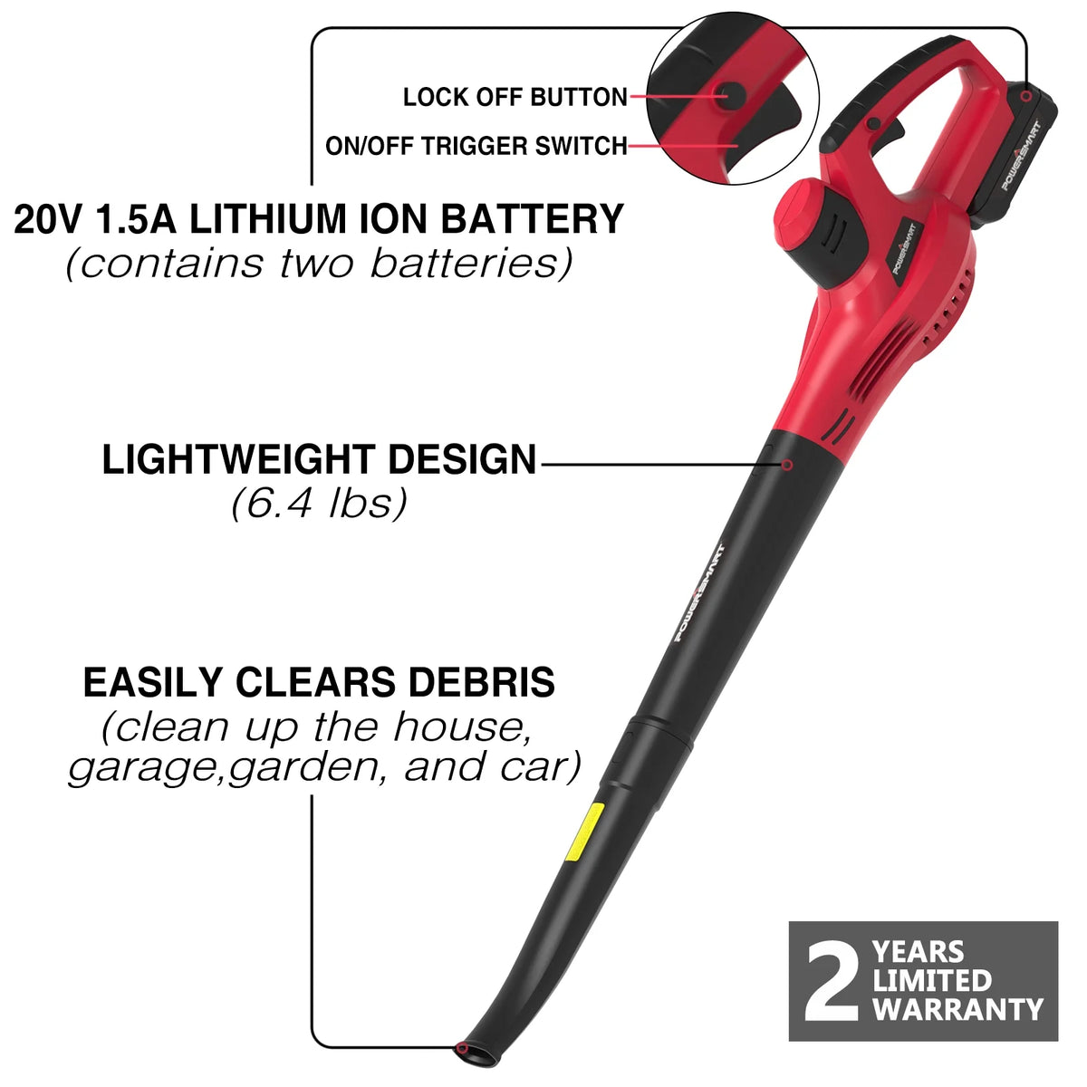 20V Cordless Handheld Leaf Blower with 2.0Ah Batteries and Charger I939