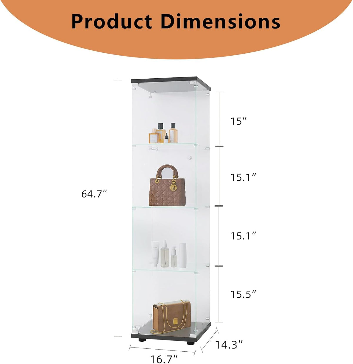 4 Shelves Glass Display Cabinet with Door O412