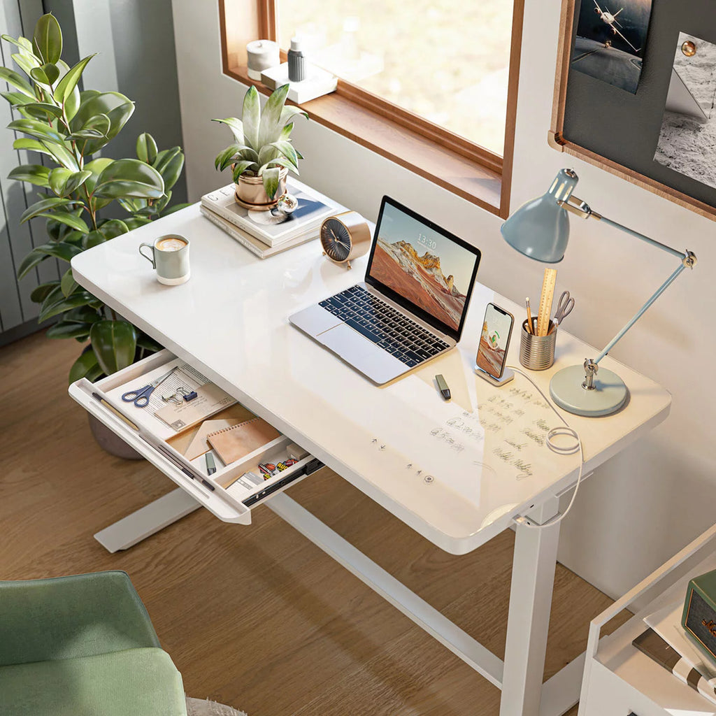 White Glass Tabletop Standing Desk V33496