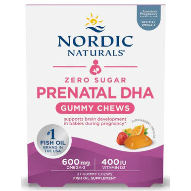 Prenatal DHA Zero Sugar 27 gummy chews strawberry orange flavor S96035