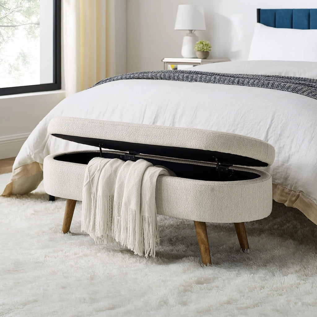 Linen Fabric Storage Bench with Solid Wood Legs Y5982