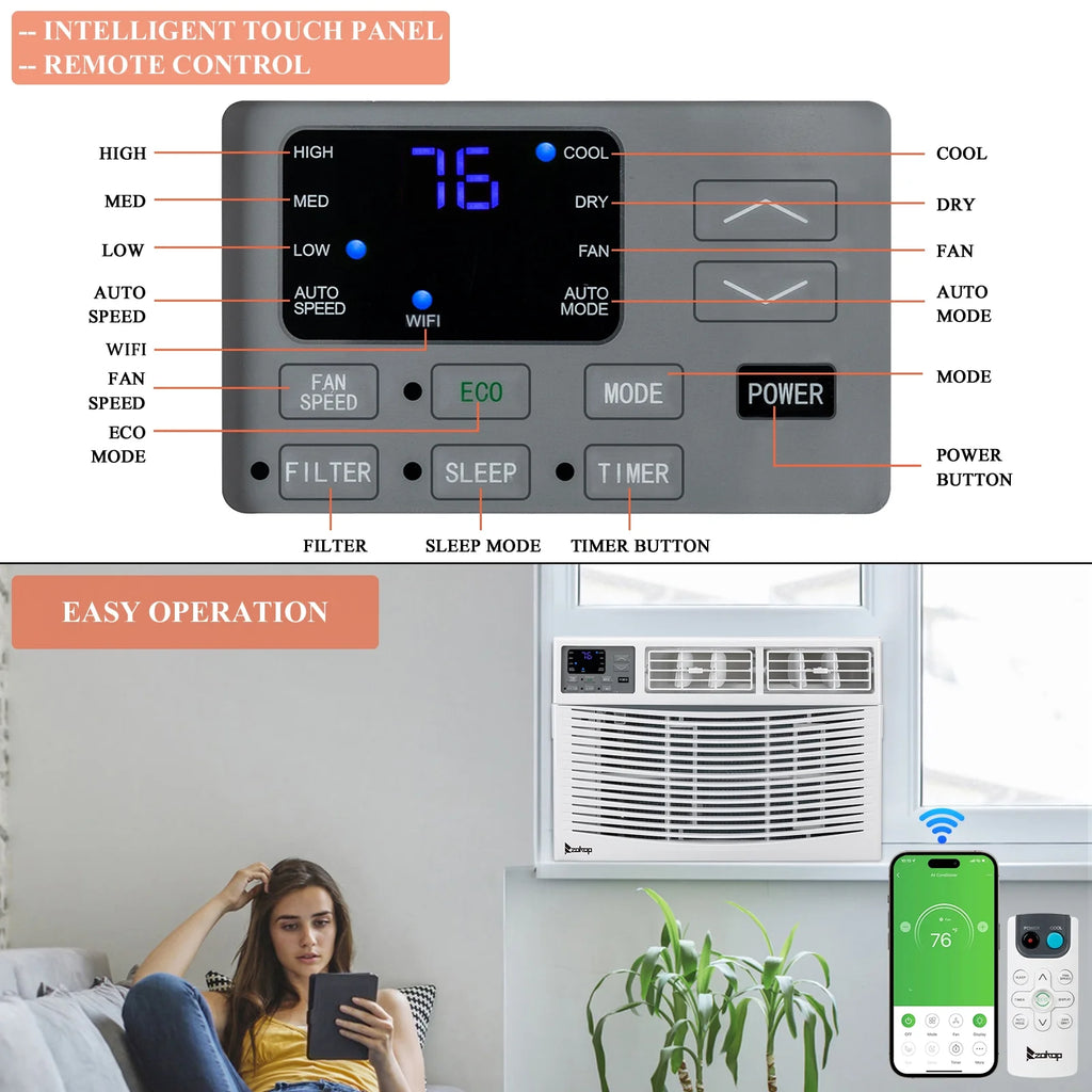 12000BTU 110V Window Air Conditioner with WIFI and Remote, White D28691