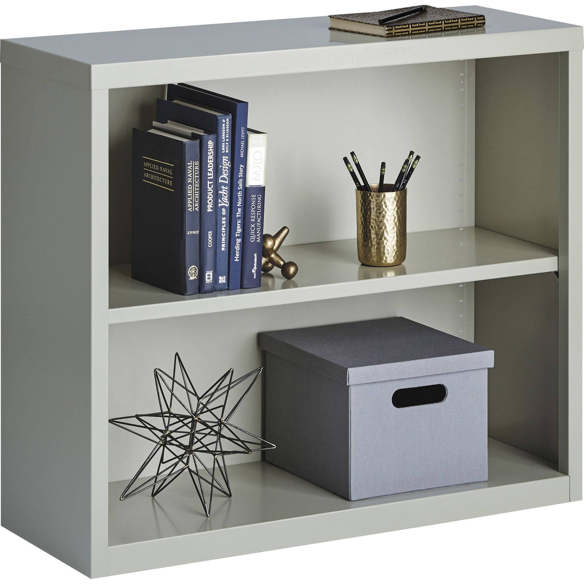 Steel Bookcase, 2-Shelf, Light Gray X4098