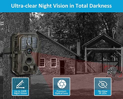 64MP 1296p HD Video Trail Camera with 100ft Night Vision Motion Activated Waterproof A465