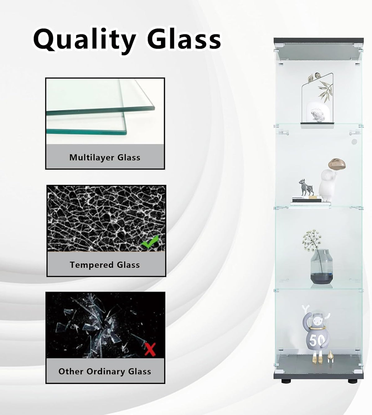 4 Shelves Glass Display Cabinet with Door O412