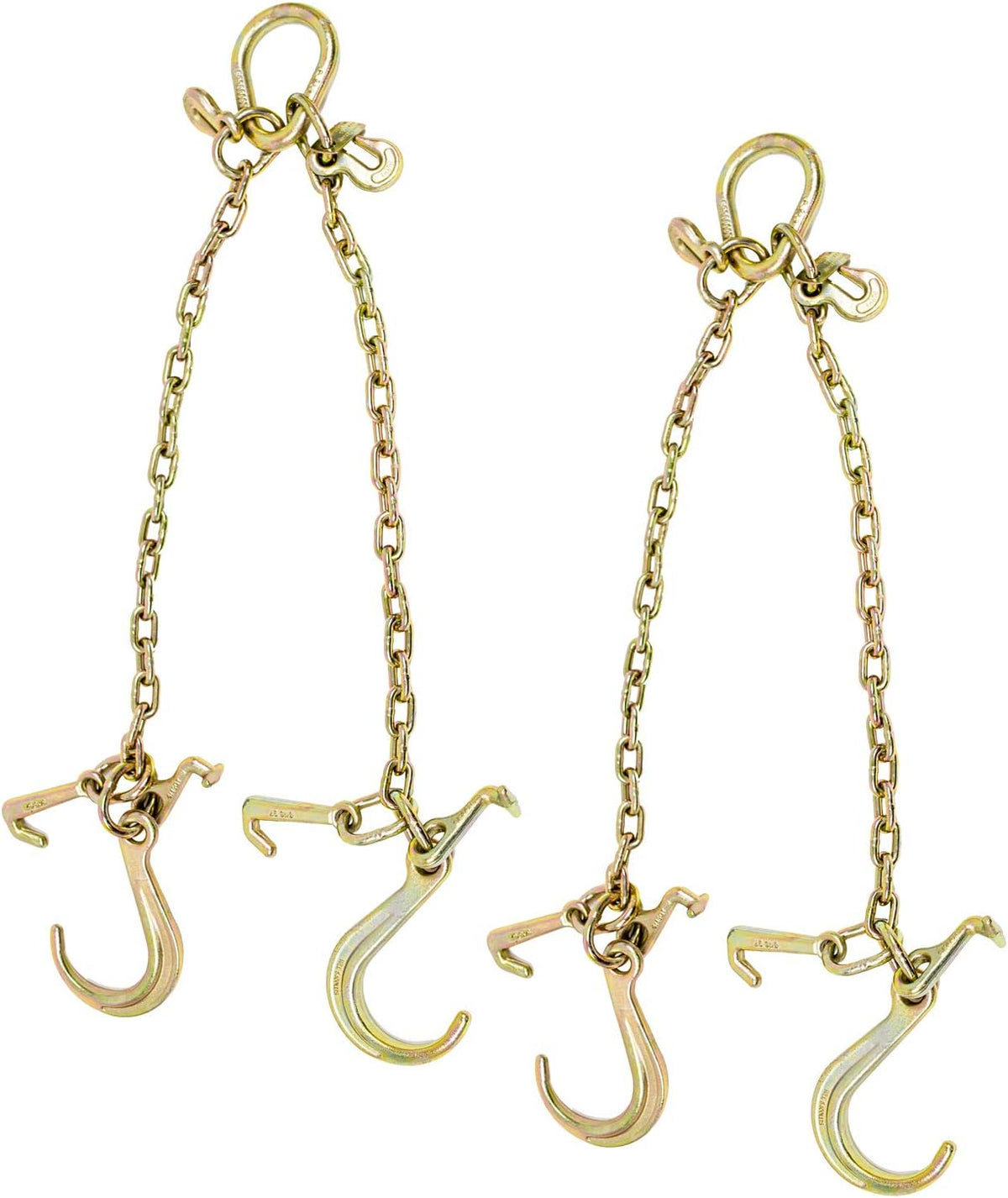 (2 Pack) 5/16'' x 3' G70 V-Chain Bridle with 8" Medium J Hooks, T-Hook & J-Hook with Grab Hooks 3' Legs 4700 lbs WLL O694295