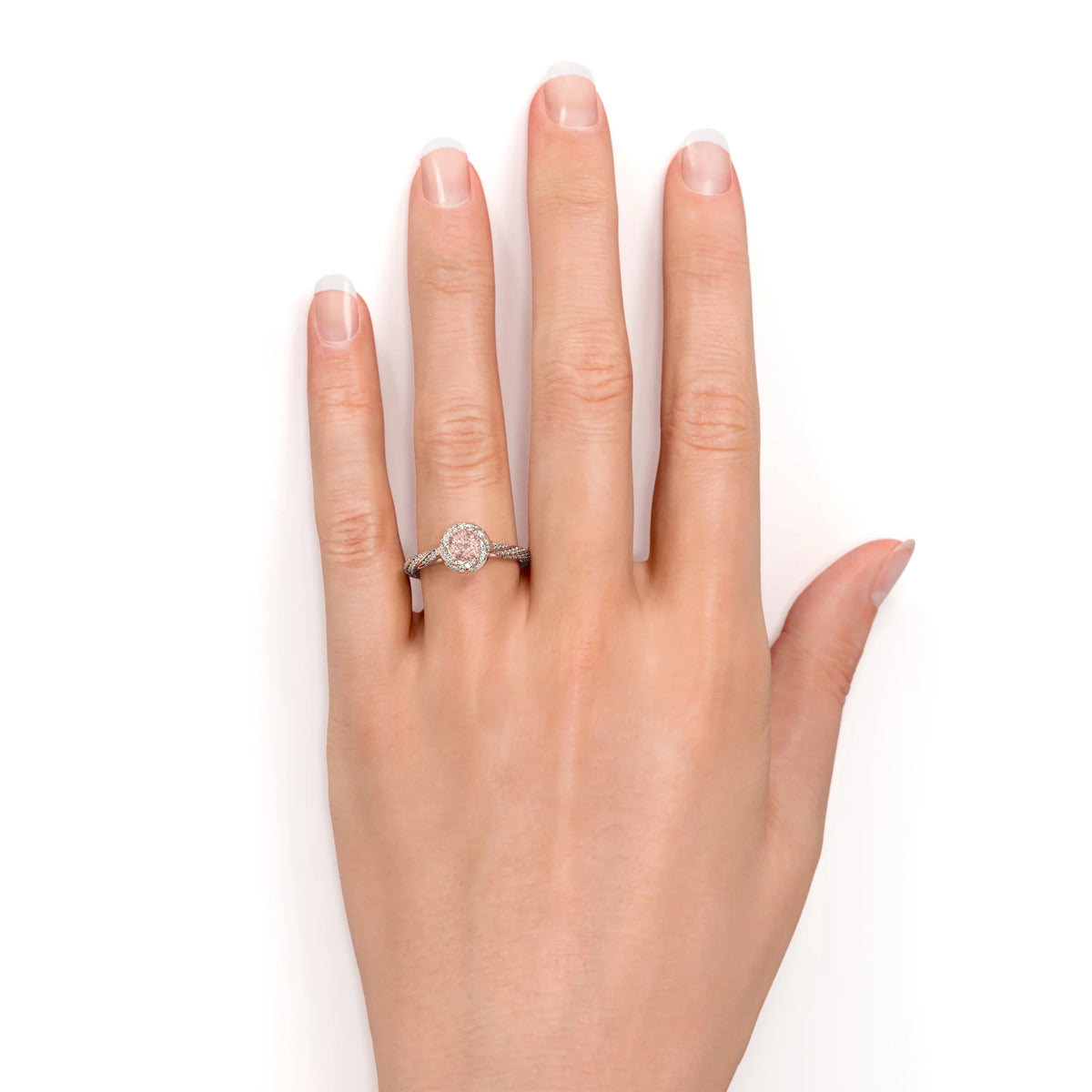 18K Rose Gold Plating over Silver Morganite and Moissanite Engagement Ring O477030