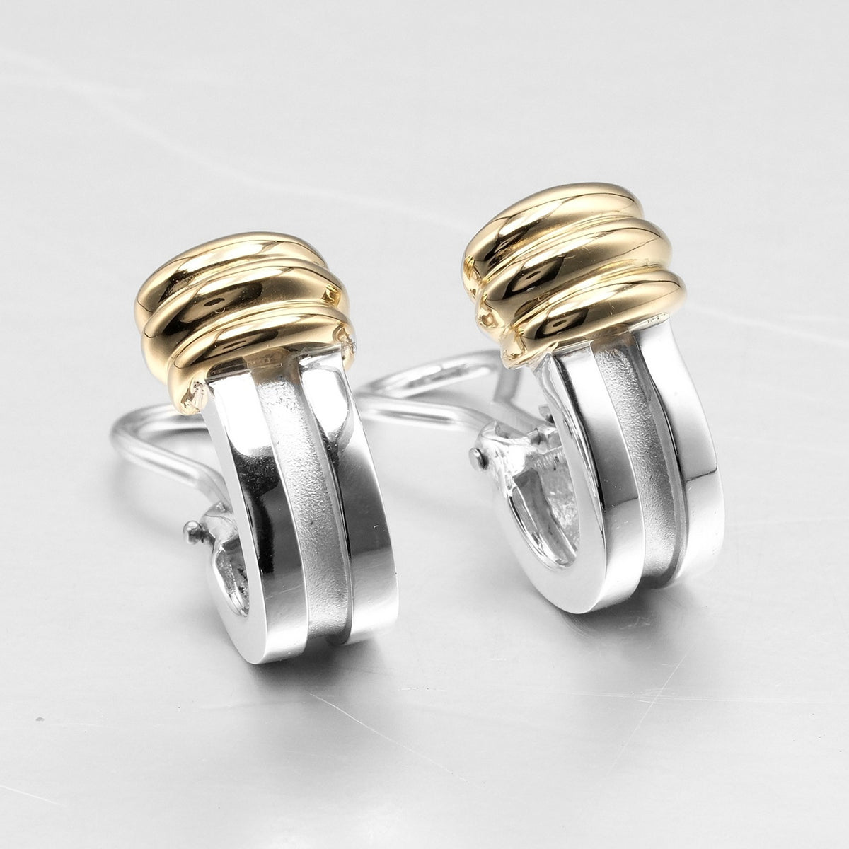 Grooved Earrings Silver 925 Yellow Gold V654