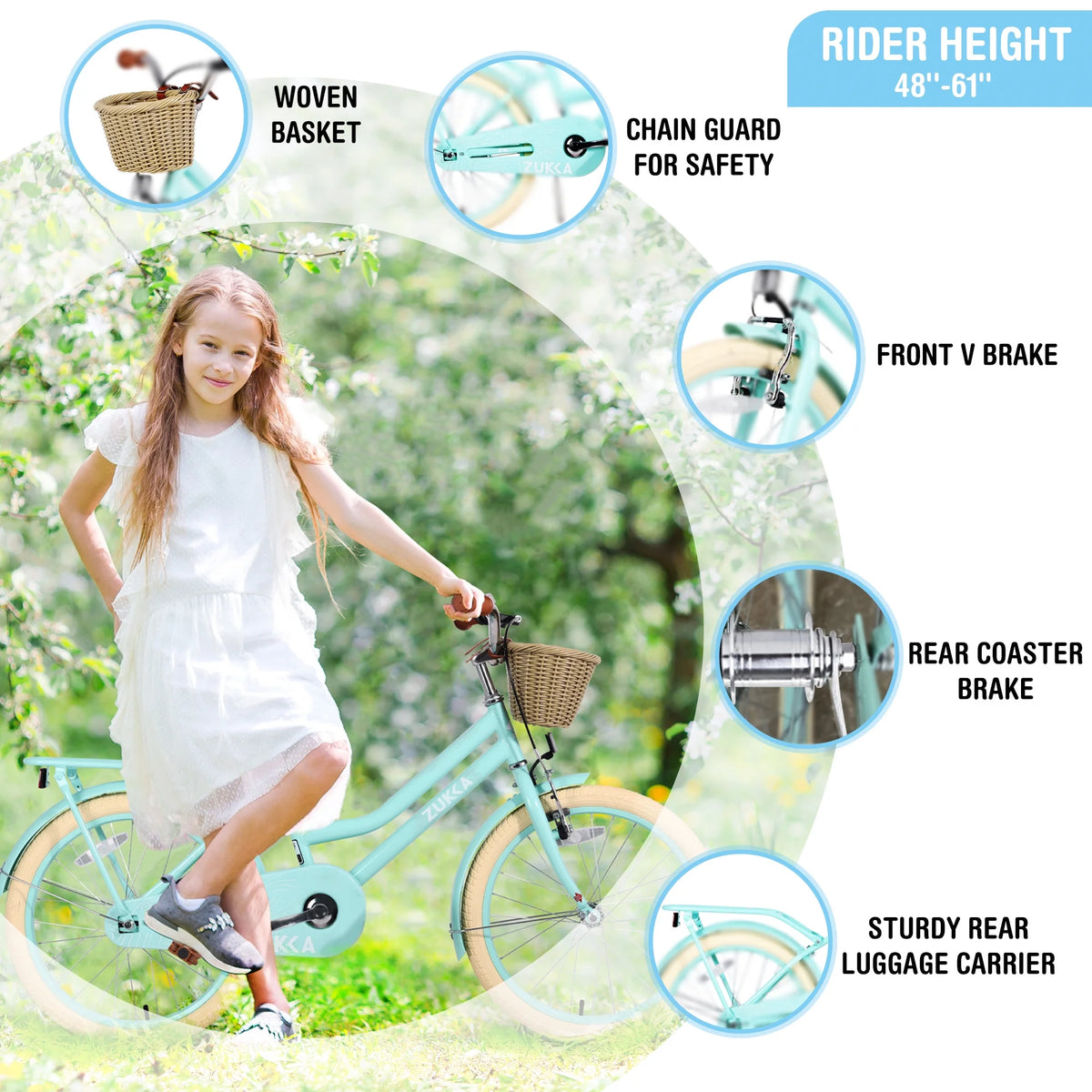 White 20 Kids Bike with Basket and Coaster Brake A183