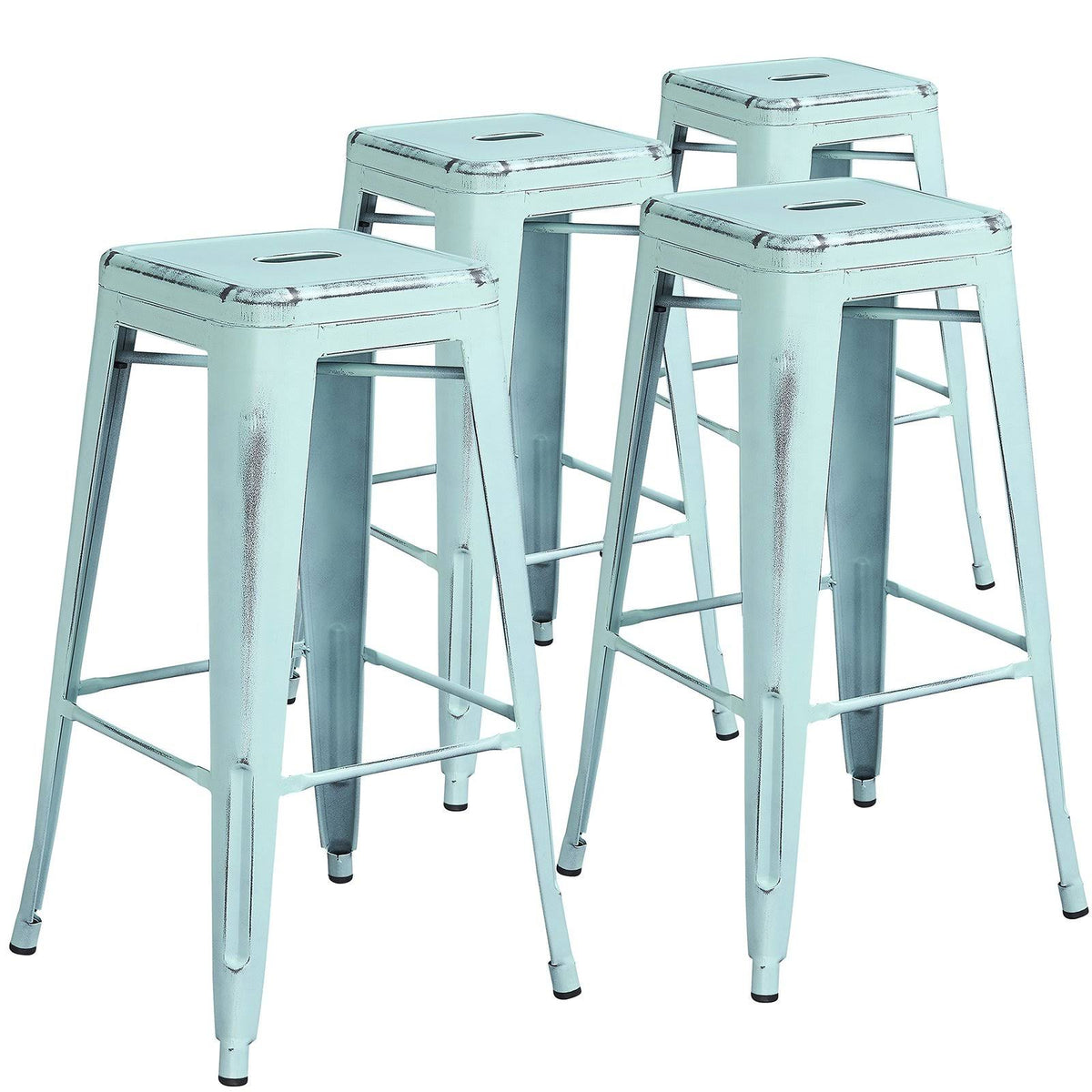30'' High Backless Distressed Green-Blue Metal Barstool K99070