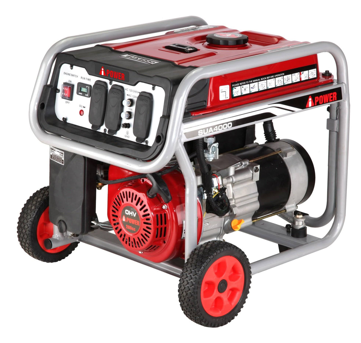 4000W Recoil Start Gasoline Powered Portable Generator, Black P53897