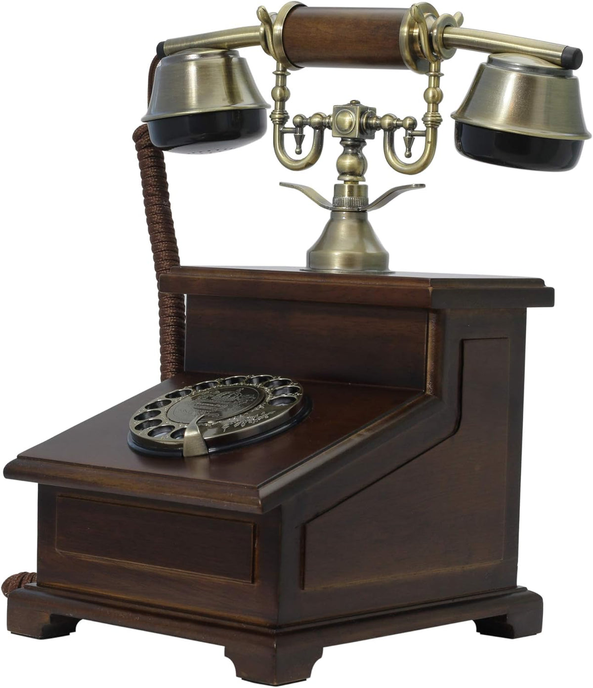 Wood and Metal Retro Telephone with Rotary Dial Pack of 2 X380