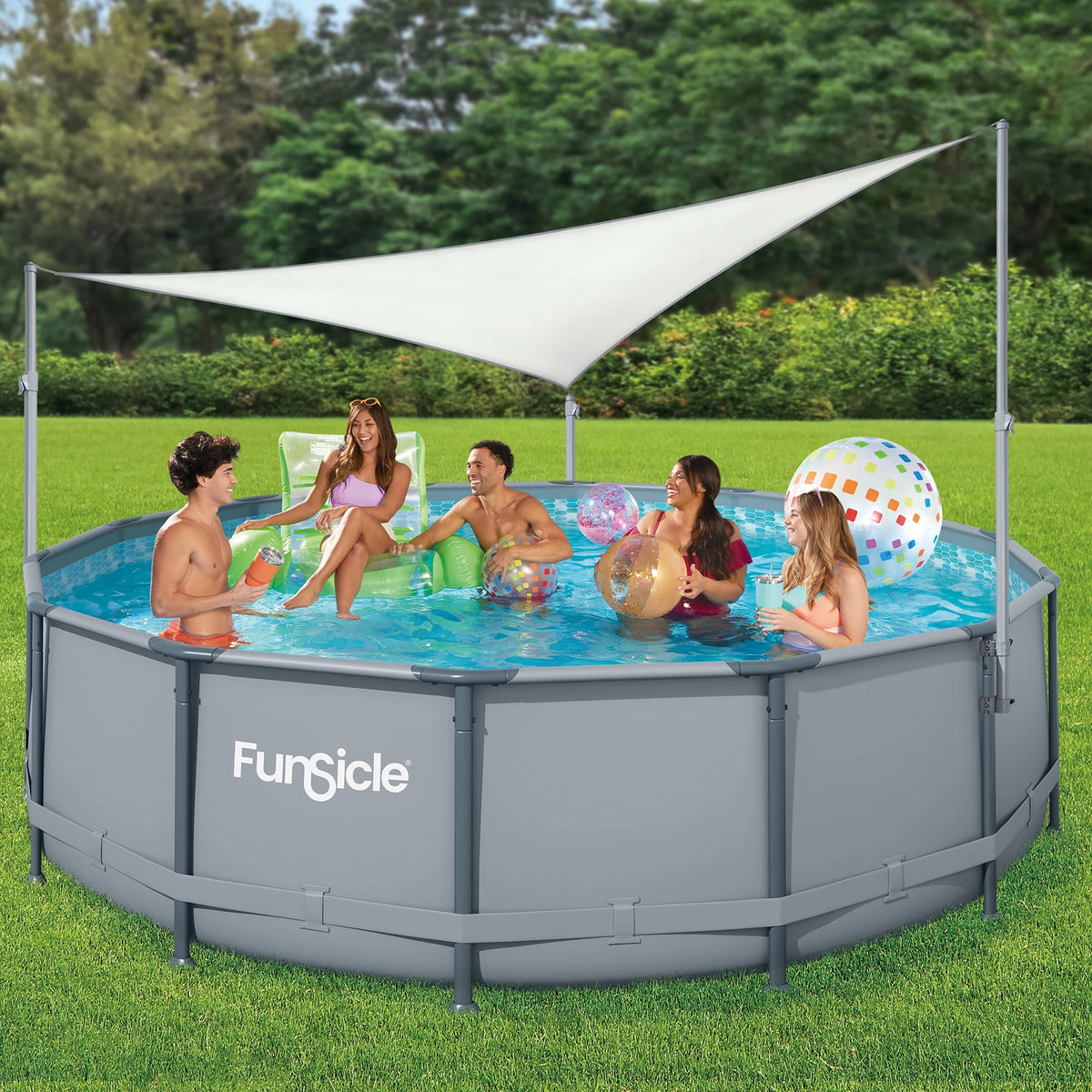 Triangular White Above Ground Swimming Pool Canopy Z148564