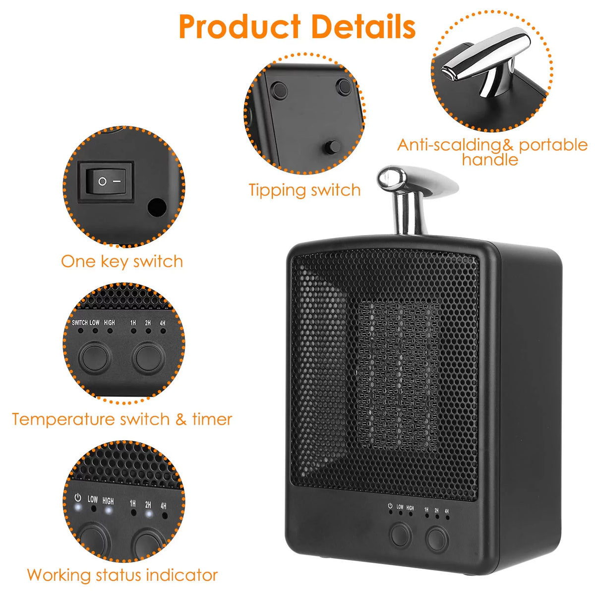 1000W Portable Ceramic Heater with Adjustable Temperature Timer R992