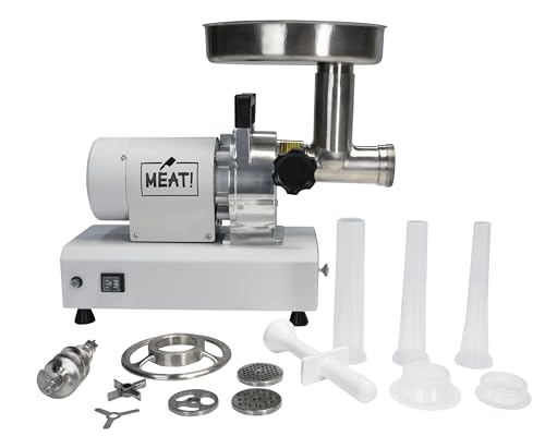 1 HP Dual Meat Grinder with 3 Stuffing Tubes, 2 Stainless Steel Grinding Plates, and a Stainless Steel Stuffing Plate R2018