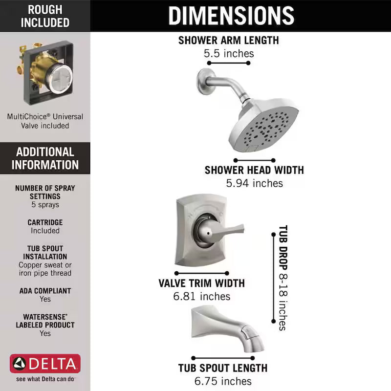 Single-Handle 5-Spray Tub and Shower Faucet Brushed Nickel A6541