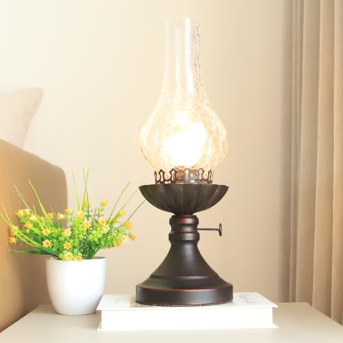 Rustic Retro Bedside Table Lamp with Glass Lampshade X55052