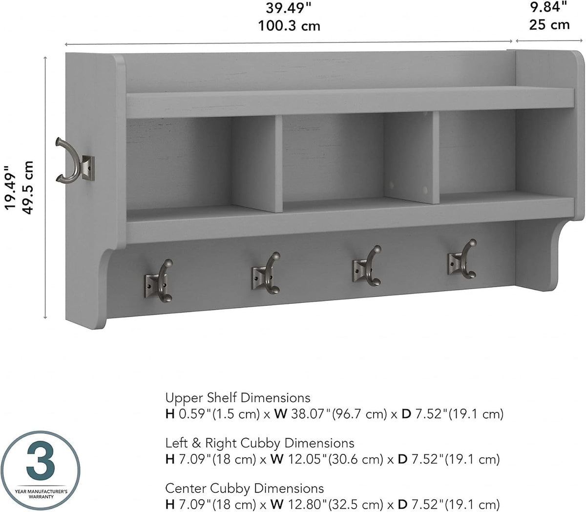 40W Cape Cod Gray Wall Mounted Coat Rack with Shelf L263