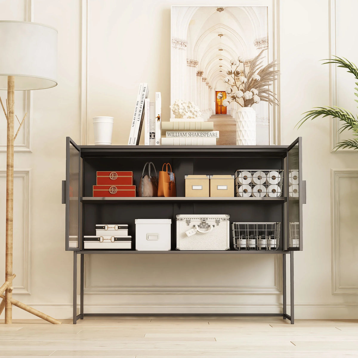 Gray Fluted Glass Sideboard Storage Cabinet Console Table X183