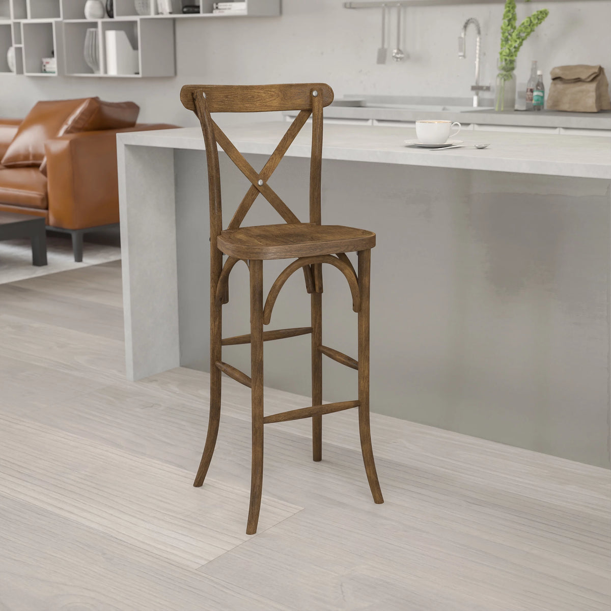 Dark Antique Wood Cross Back Barstool L2471