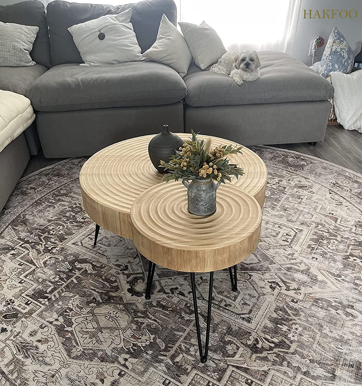 Round Wooden Coffee Table Set J196173